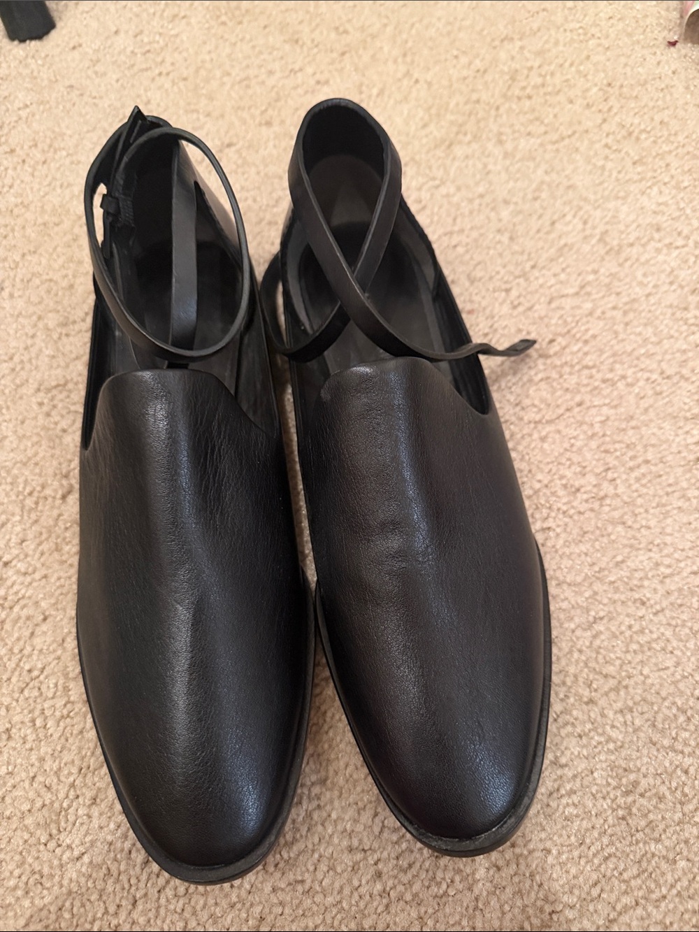 New Alexander Wang Black Leather Almond Toe Ankle-Strap Flats size 37